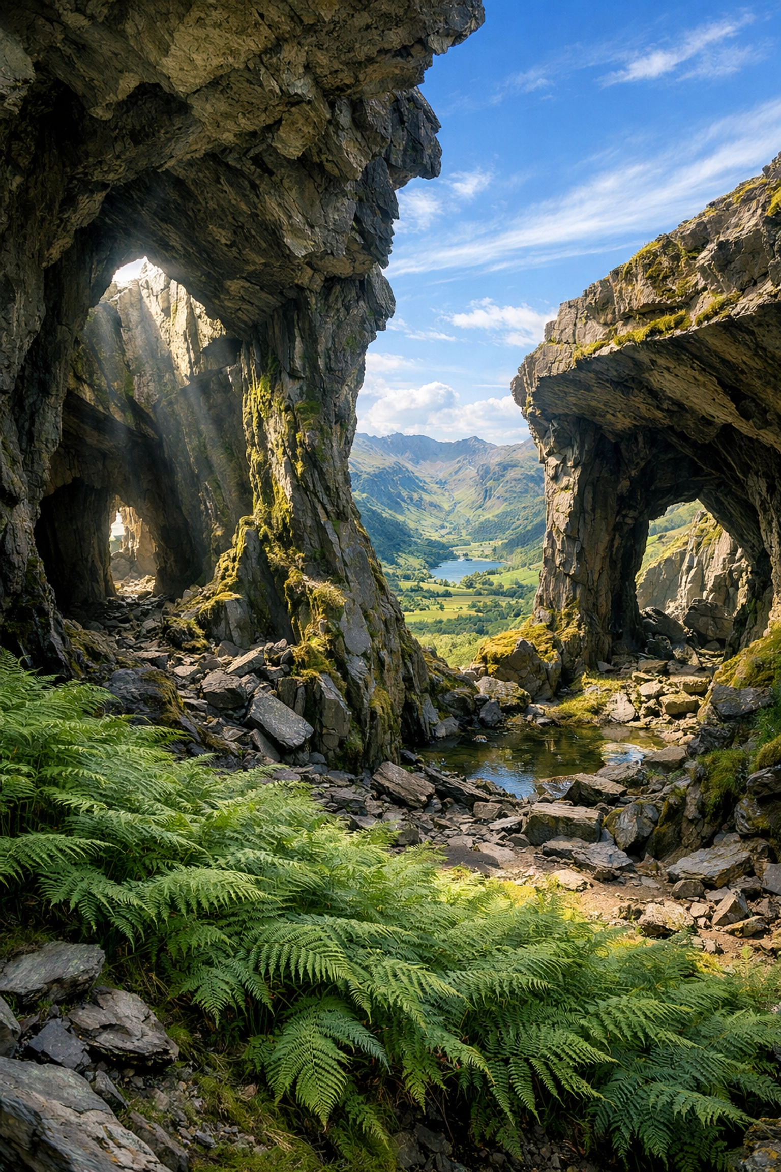 Abandoned slate quarries on hidden Lake District trail above Elterwater