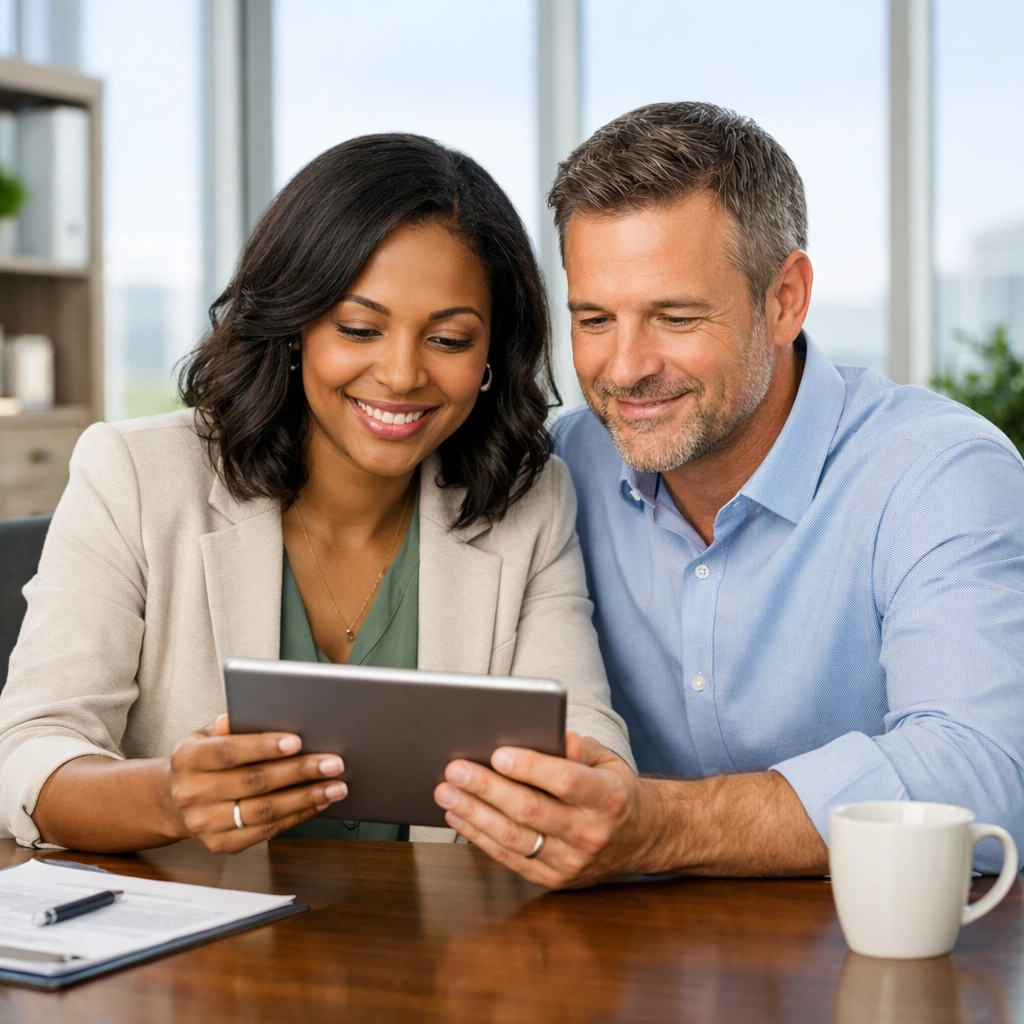 Couple meeting with an immigration attorney in Sacramento to discuss their marriage green card.