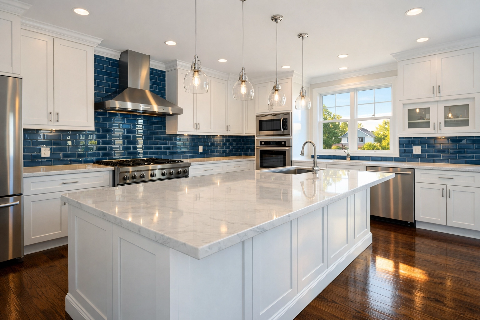 Sanitized kitchen surfaces and floors ready for move-in house cleaning in Ashburnham MA.