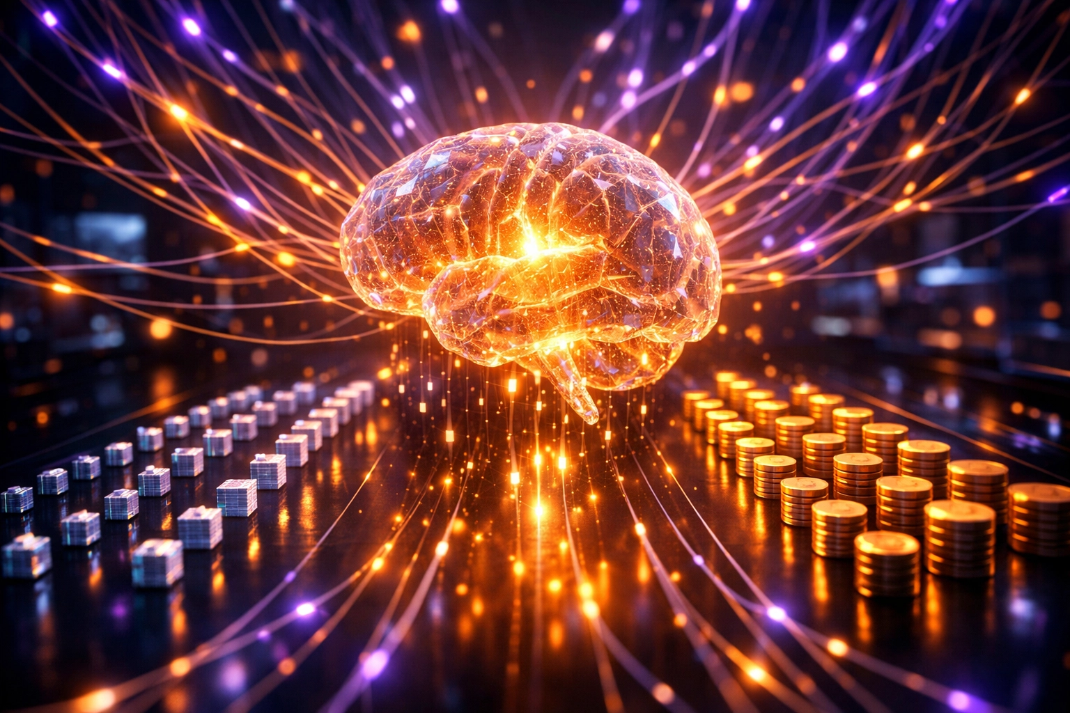 AI-powered neural network organizing digital currency for automated reconciliation in a crypto POS system.