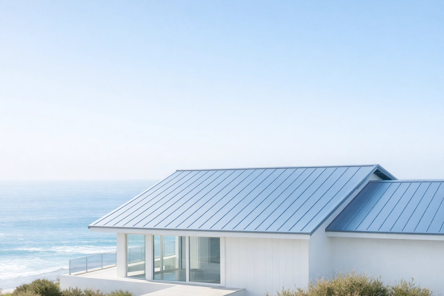 Modern metal roofing Northern Beaches on a coastal home overlooking the Sydney ocean.