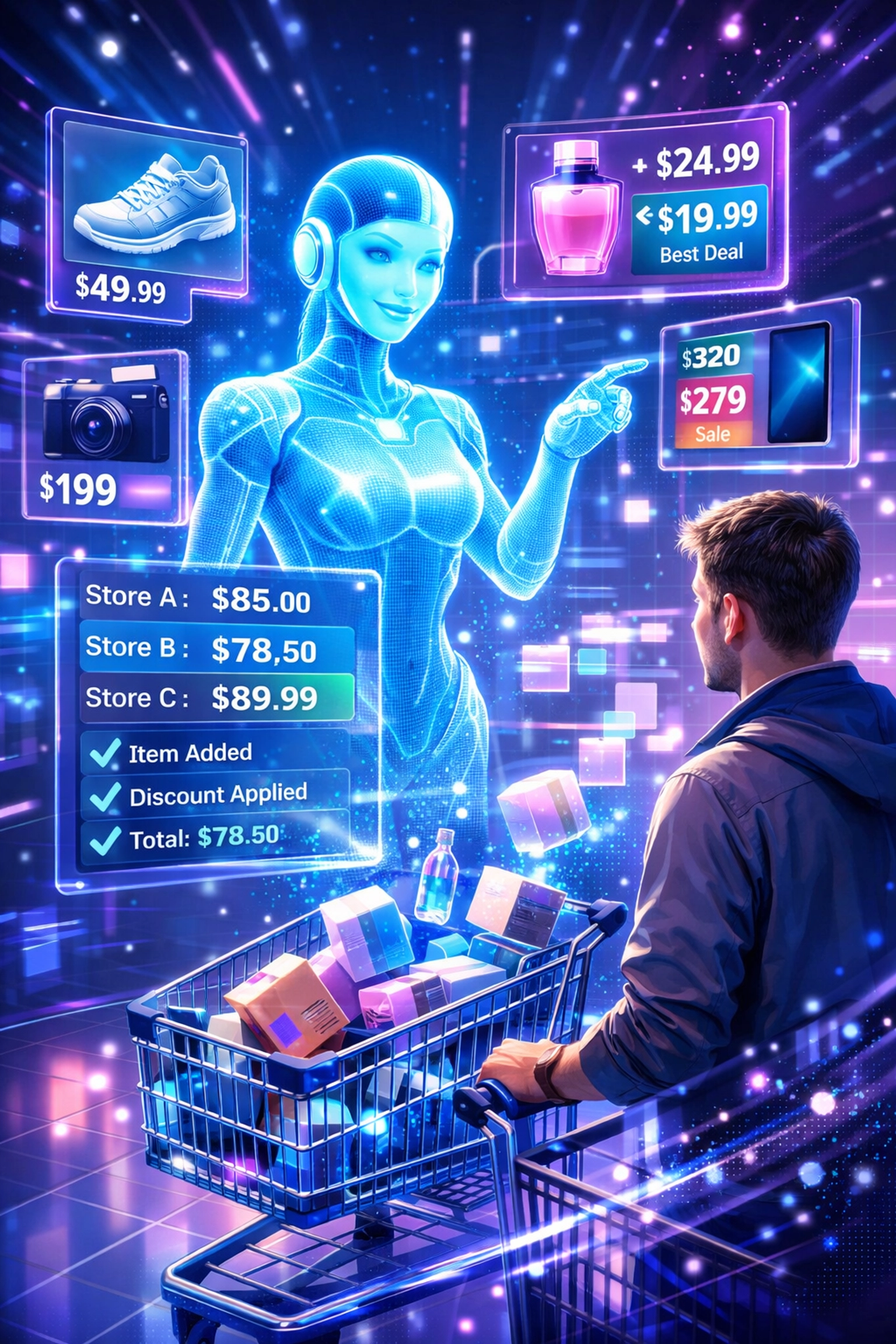 AI-powered shopping assistant automating digital payments and product comparisons