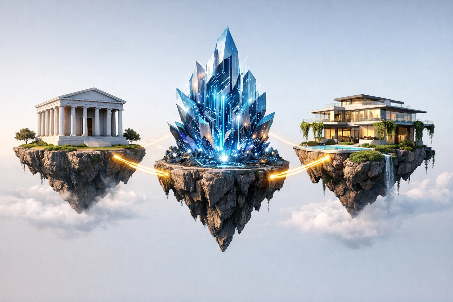 Visualizing the 40/30/30 portfolio with traditional assets, digital assets, and luxury real estate.