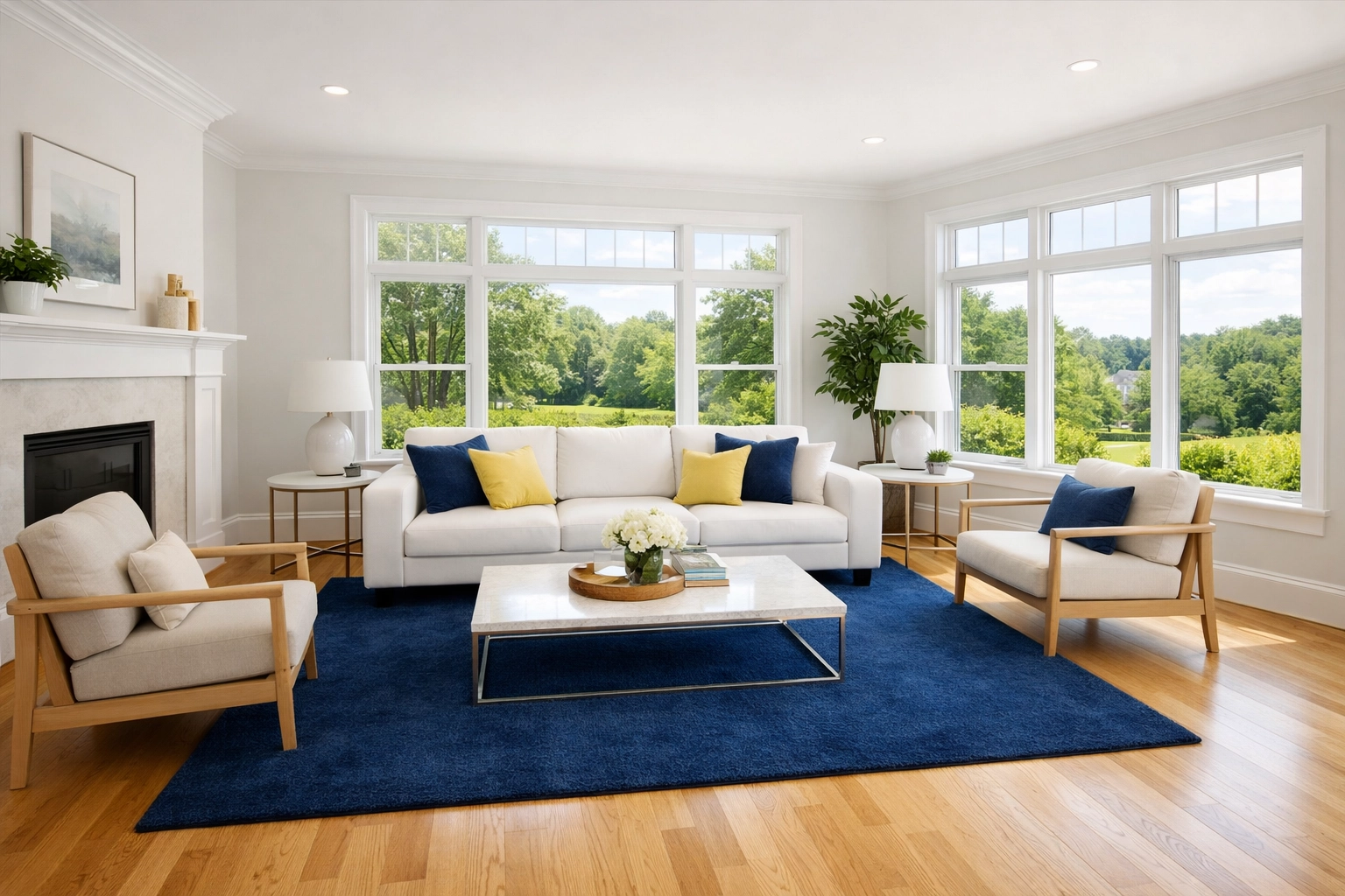 Professional house cleaning in Westborough featuring a spotless living room after a deep cleaning service.