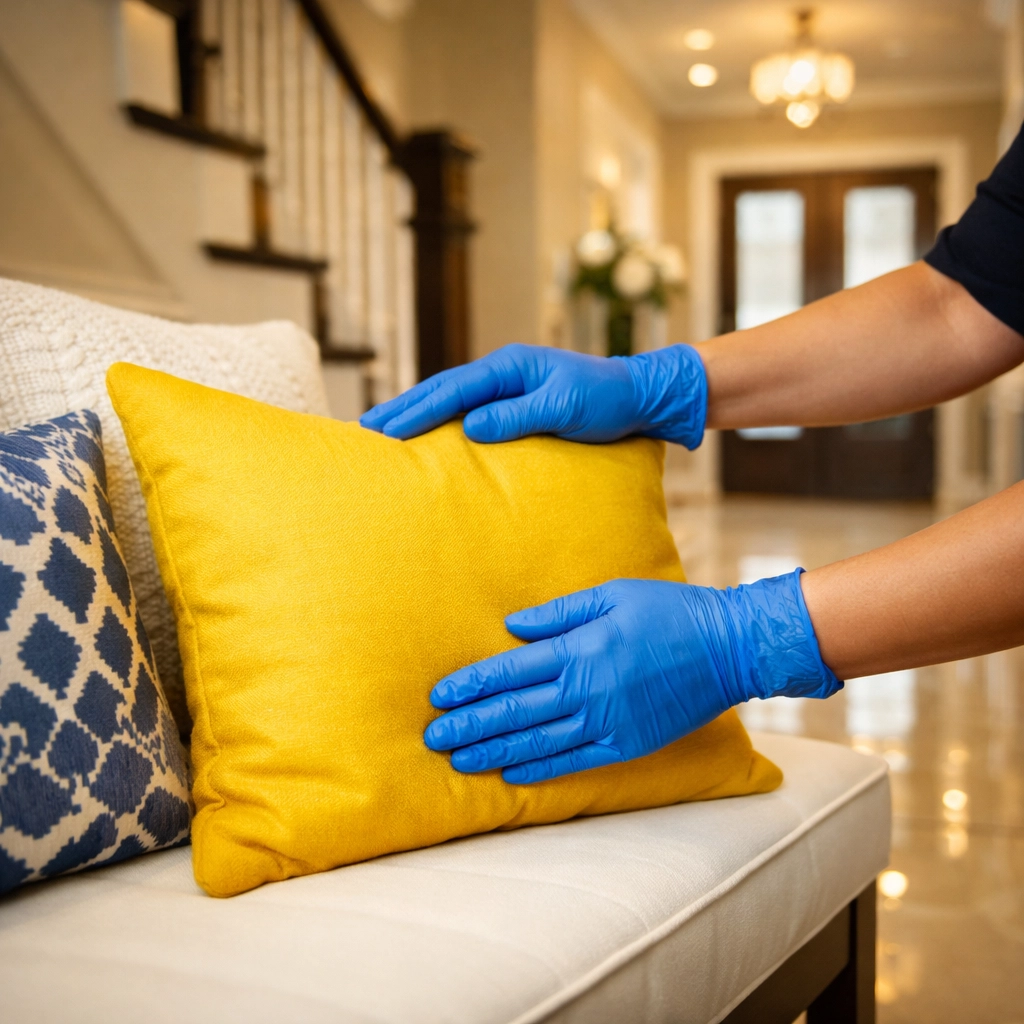 Professional cleaners performing detailed house cleaning in Westford with focus on precision and care.