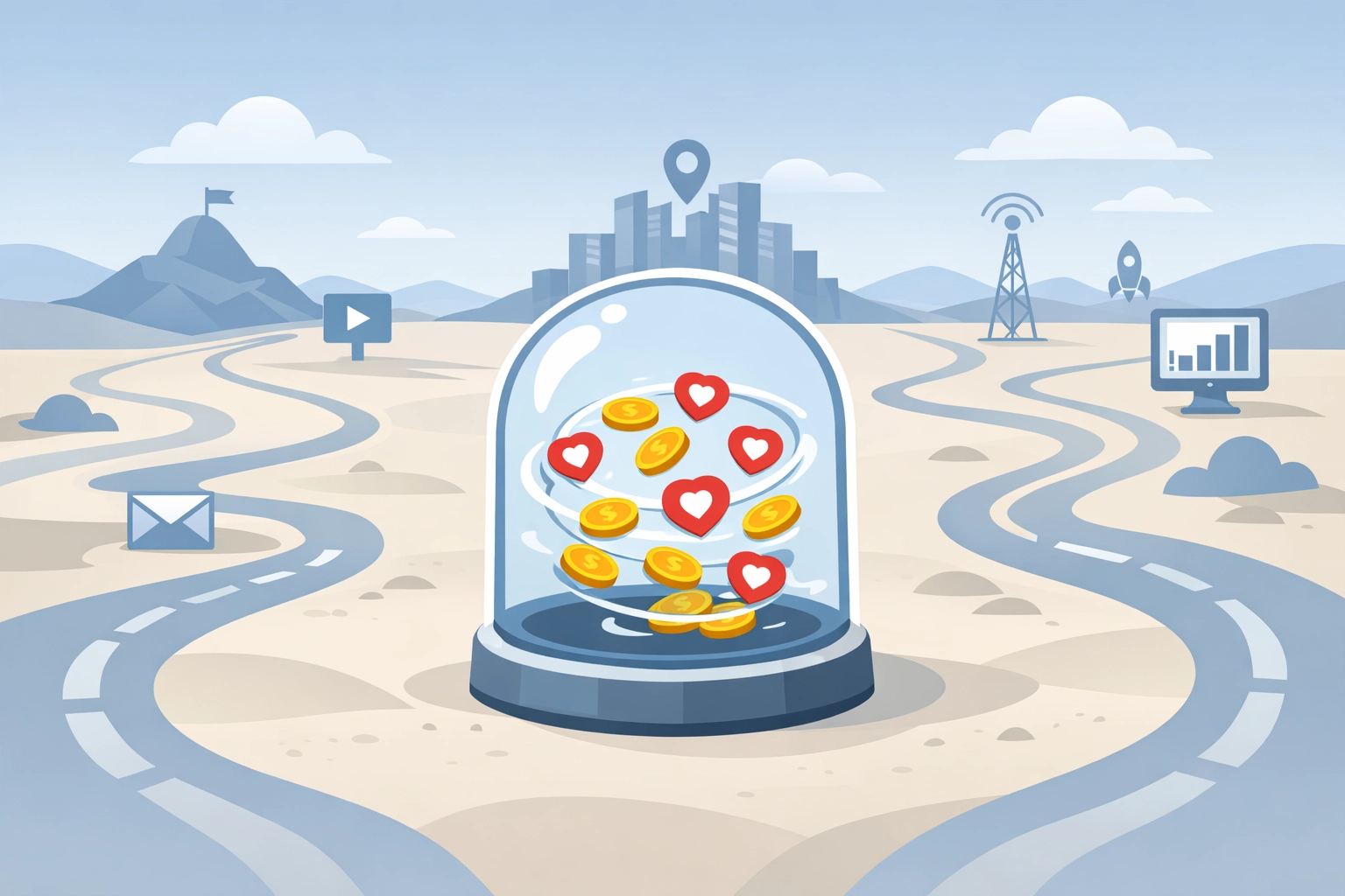 Illustration of limited social media reach versus broad programmatic advertising pathways for political campaigns.
