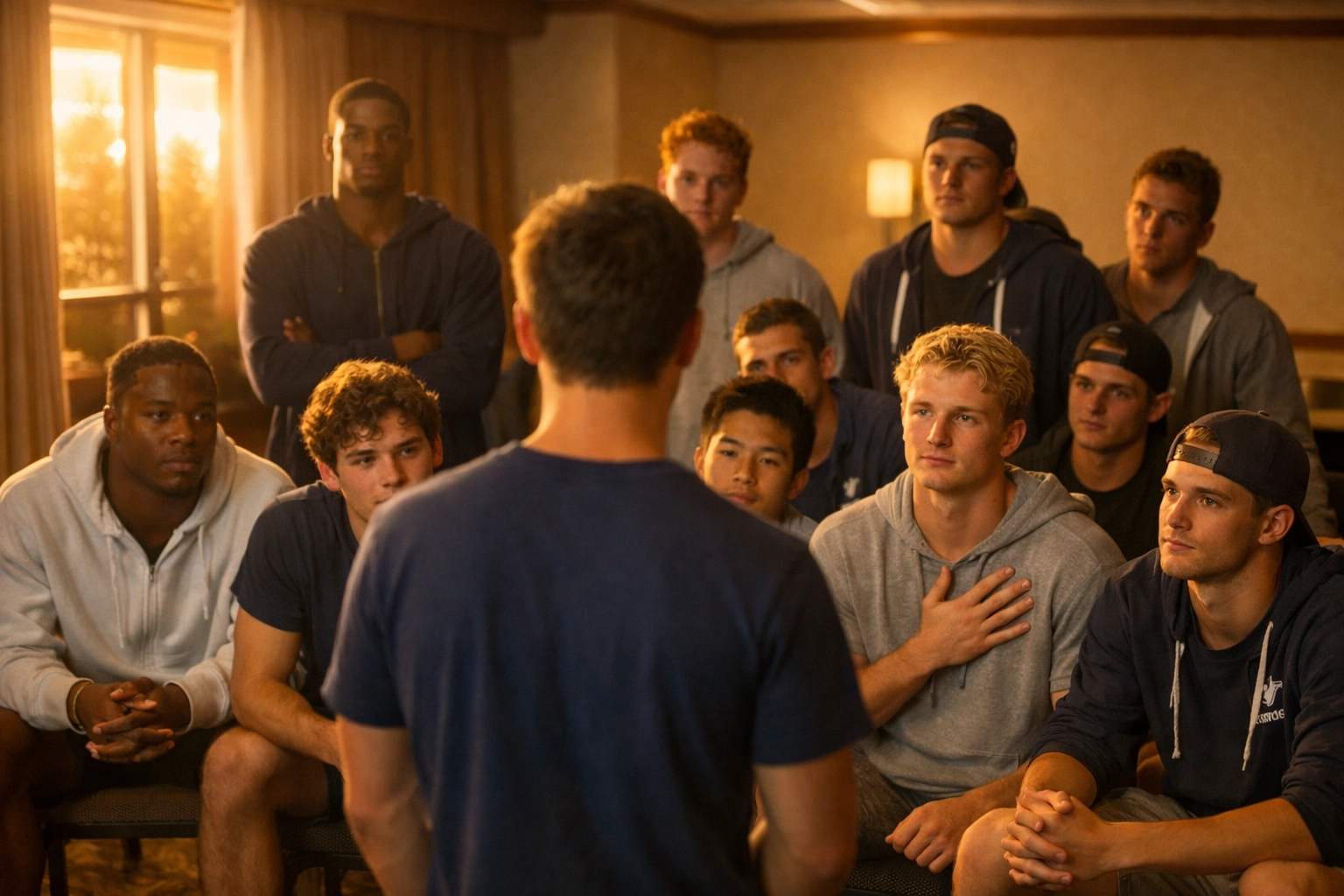 College swim team showing support as gay teammate comes out in team meeting
