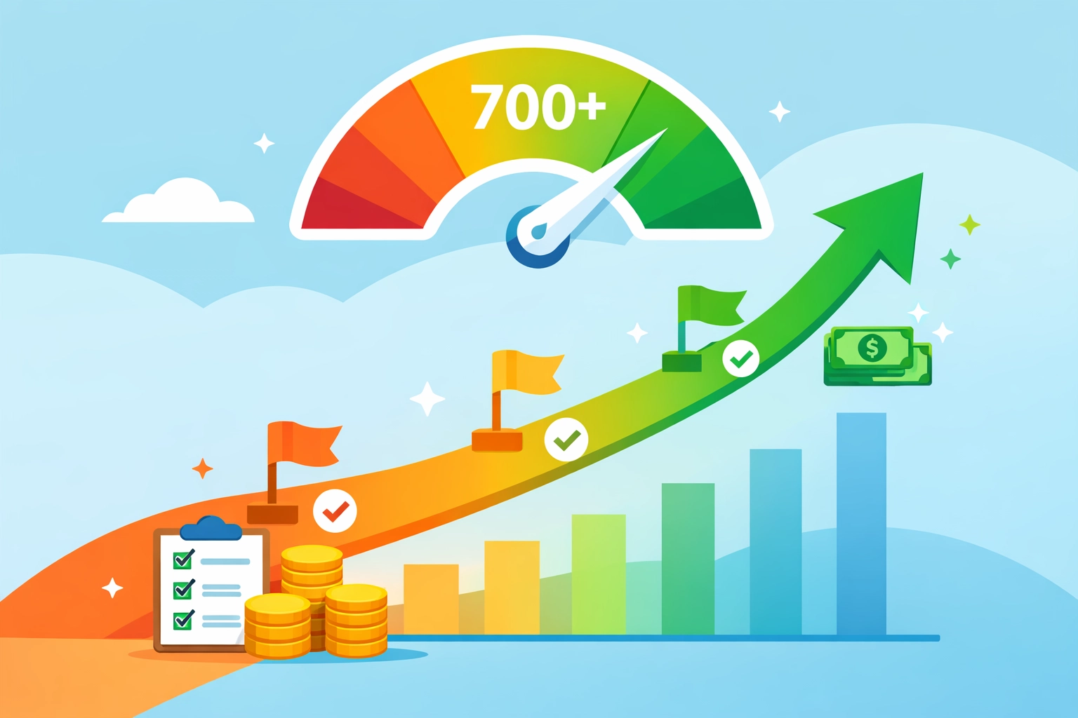 Gráfica de progreso mostrando cómo subir puntaje de crédito a 700+