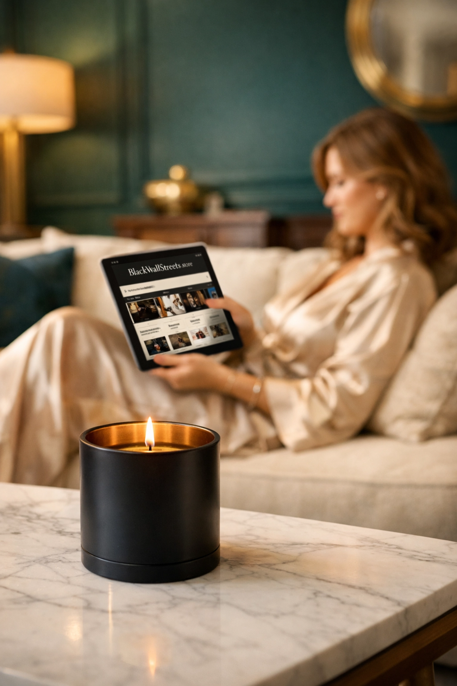 Luxury candle and home decor from a Black-owned marketplace, creating an atmosphere of excellence and success.