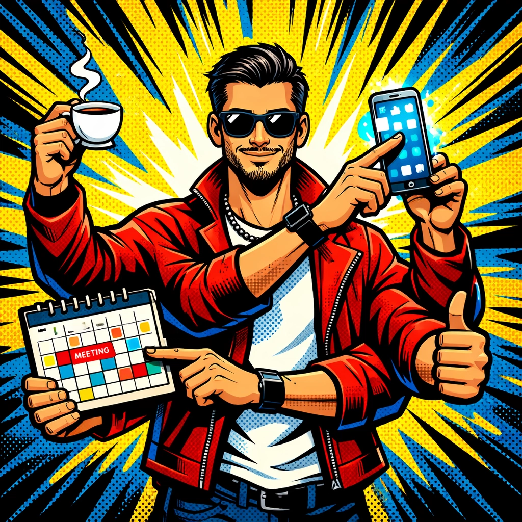 Solopreneur effortlessly managing tasks and calendar using business automation tools.