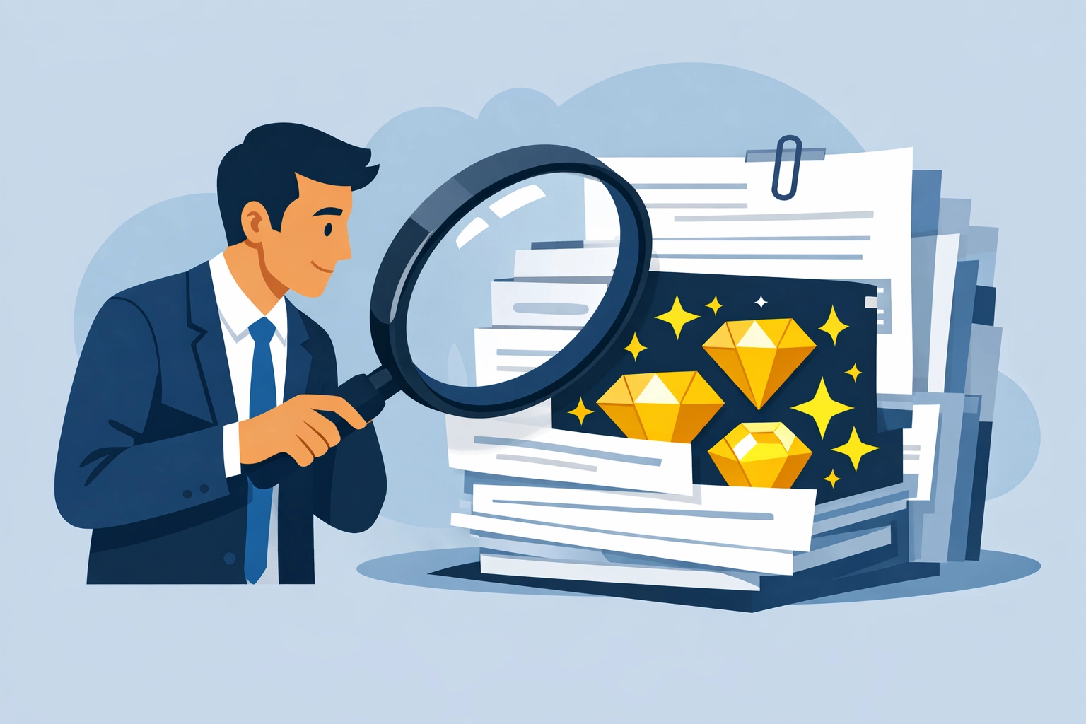 Concierge tax pro finding hidden tax deductions and credits with a magnifying glass.