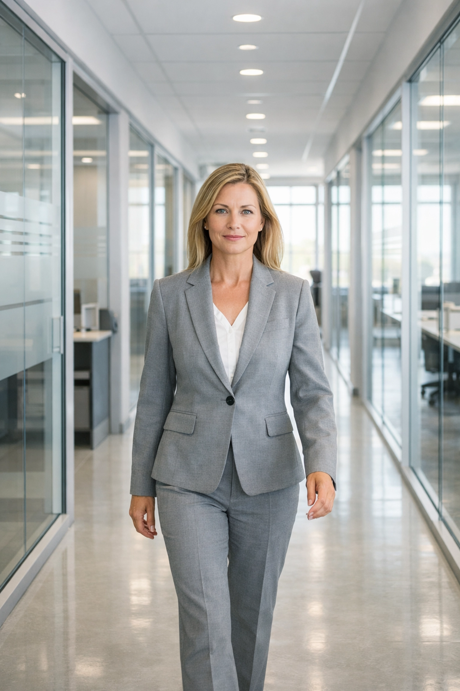 Professional woman in a modern office symbolizing data retention and compliance in cloud services.