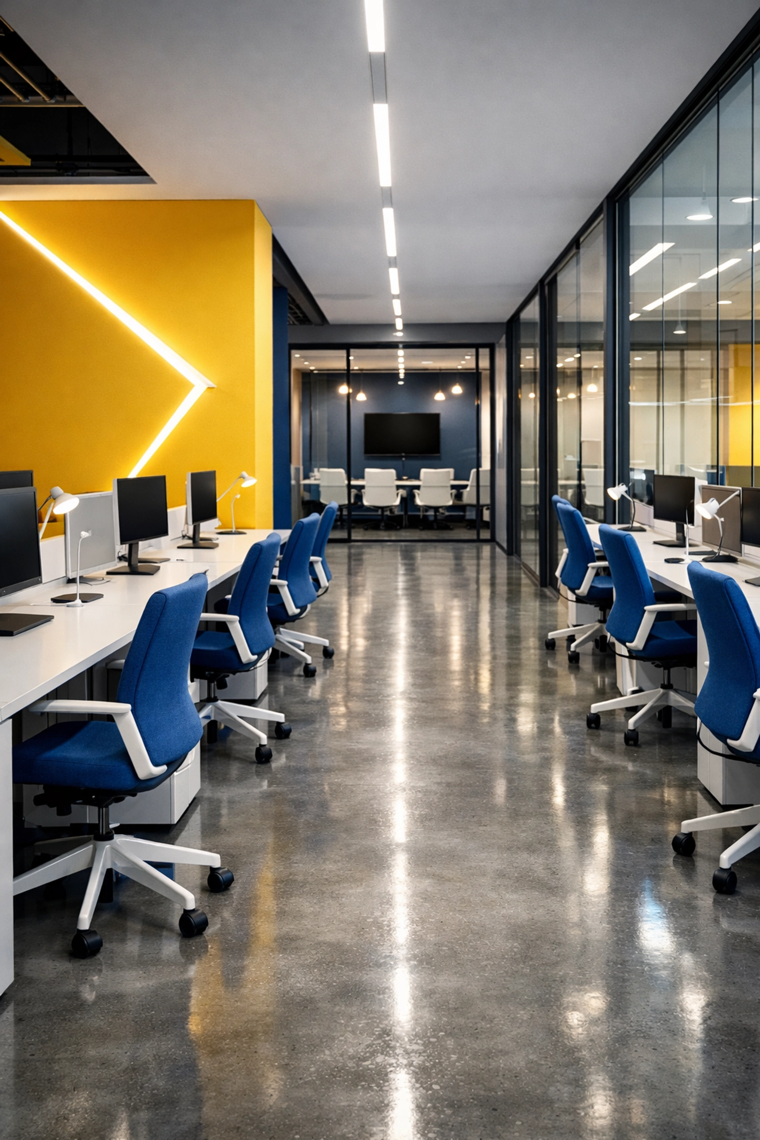 Pristine modern office in the Cambridge Innovation District after specialty office cleaning services.