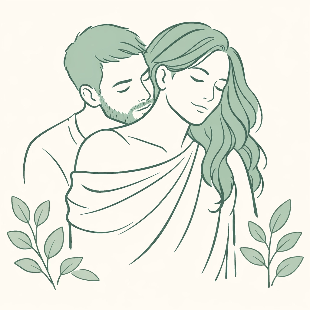 Minimalist illustration of a man and non-binary partner, showing authentic queer representation in MM fiction.