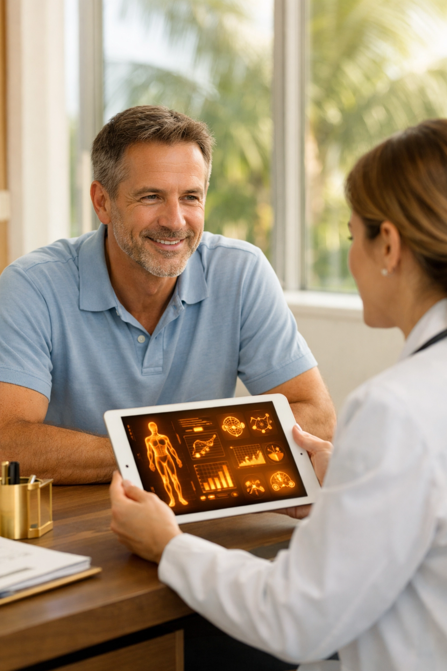 Medical consultation at VidaVital Medical discussing chronic inflammation and hormone optimization solutions.