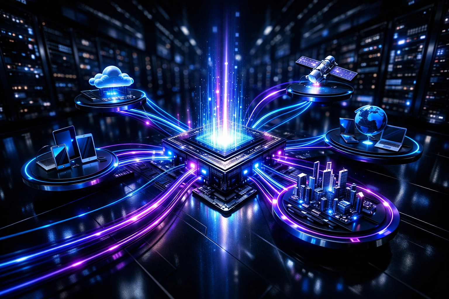 Vernetzte IT-Infrastruktur und Datenströme für den erfolgreichen KI-Ready-Check.