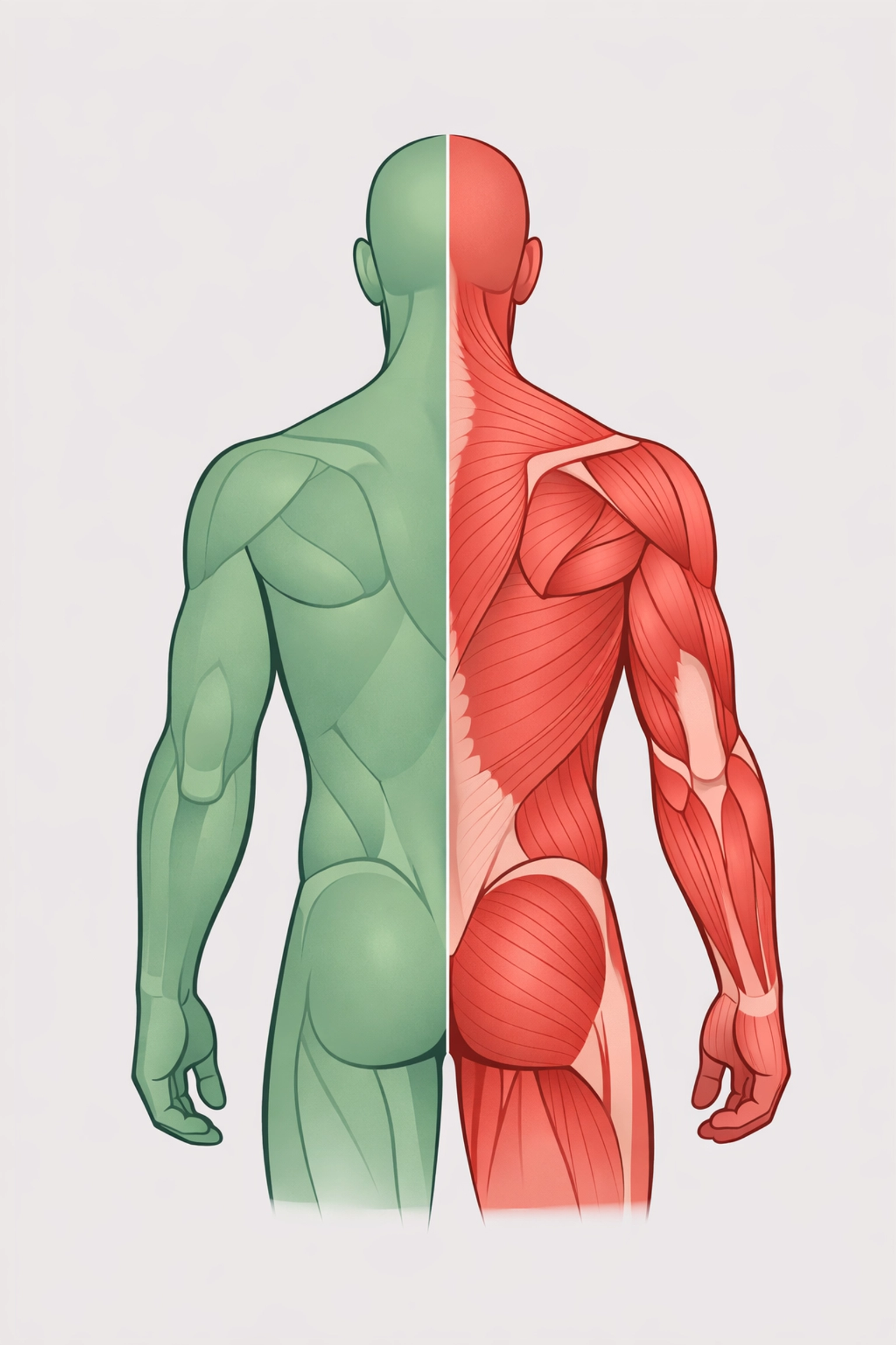 Body imbalance illustration showing muscle tension on one side causing sciatica pain compensation