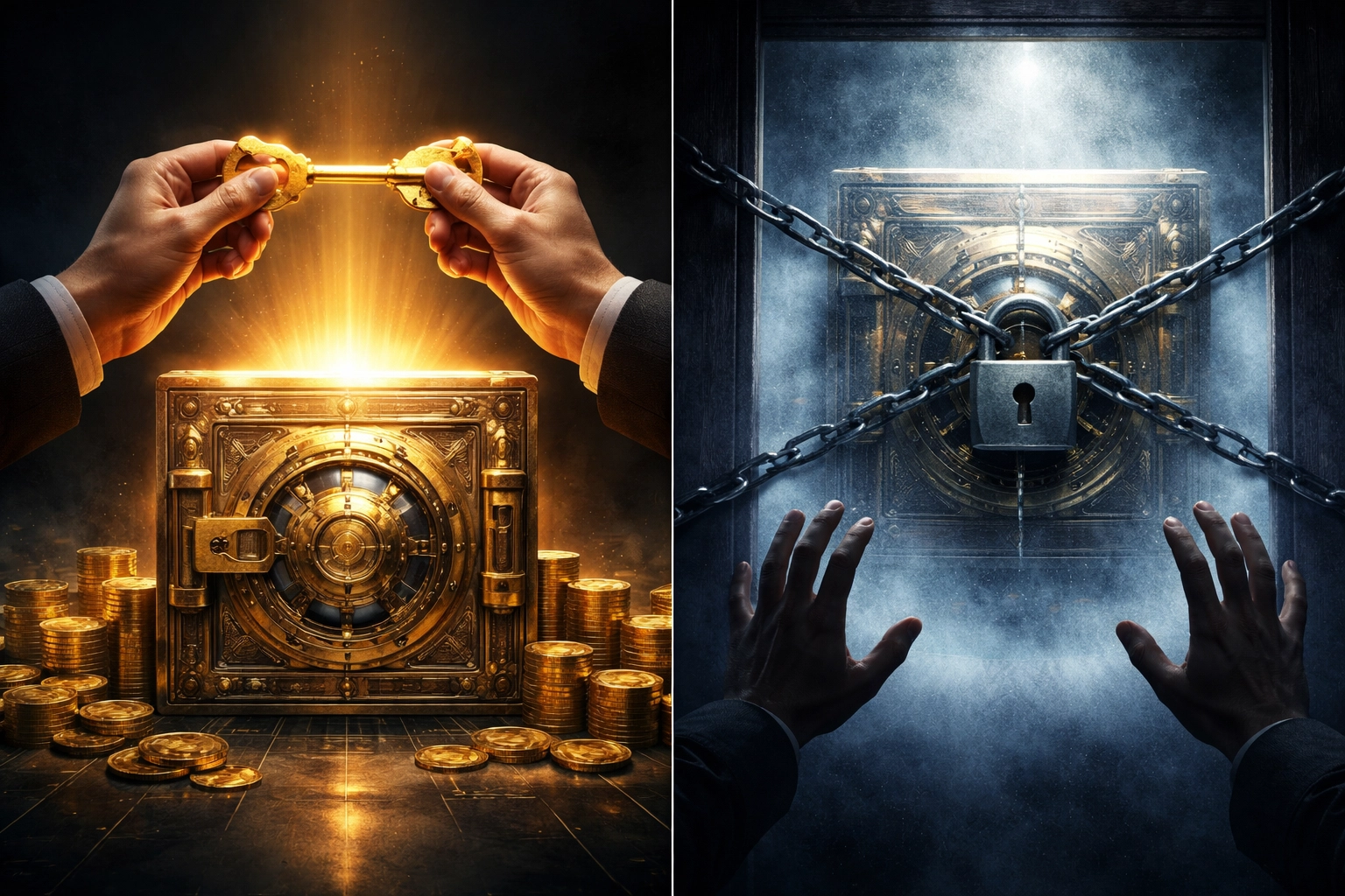 Comparison of self-custody versus custodial crypto wallets, highlighting control and security for merchants.