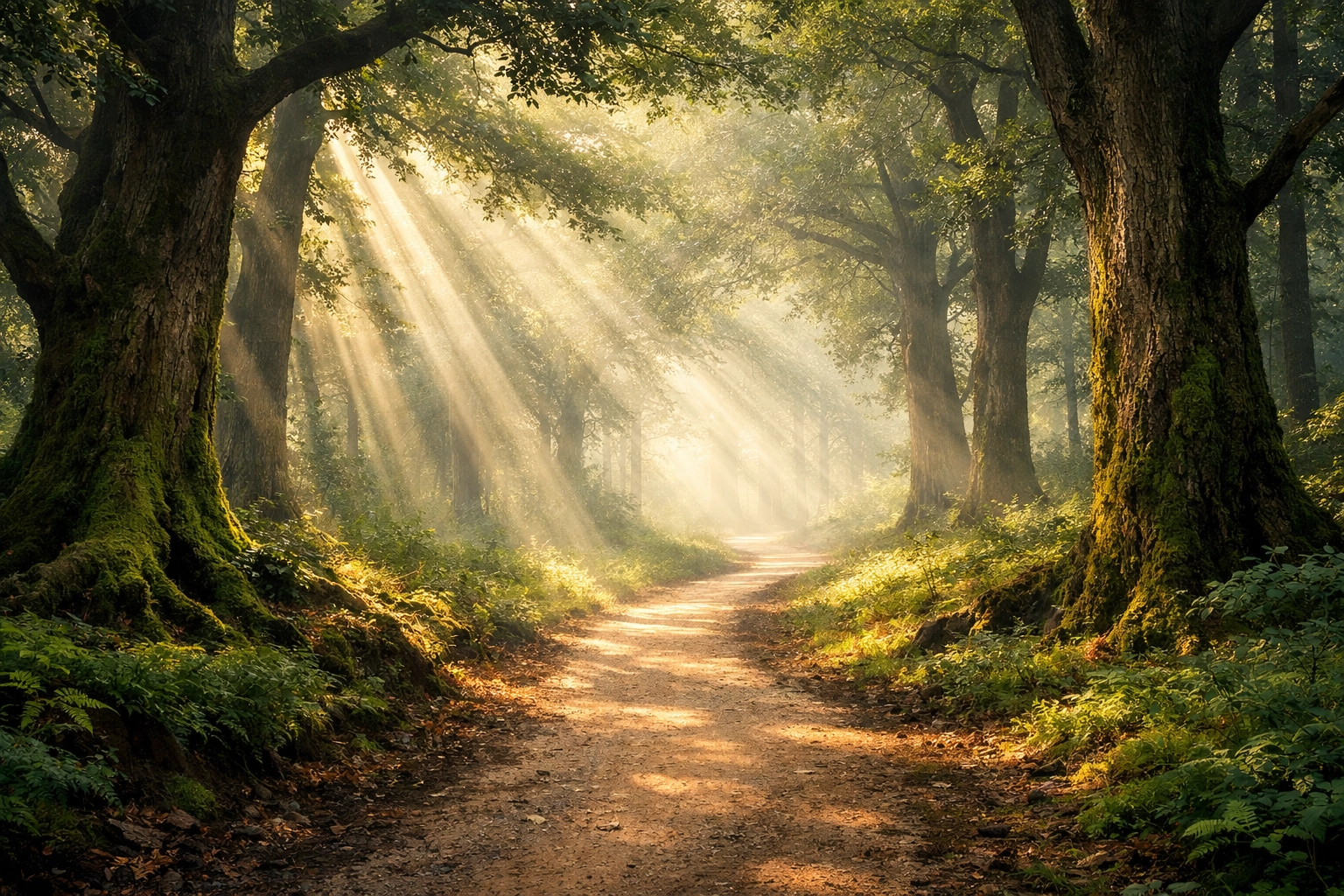 A sunlit forest trail at dawn representing the journey of restoration and faith-based healing for teens.