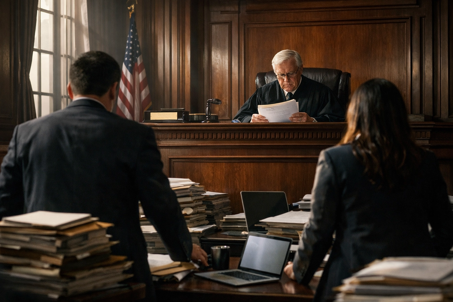 Federal immigration court with attorneys arguing refugee detention policy challenges