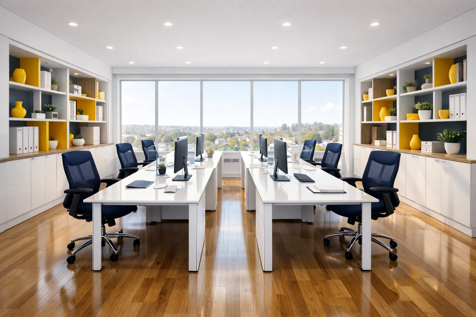 Pristine and productive modern office workspace in Braintree, Massachusetts.