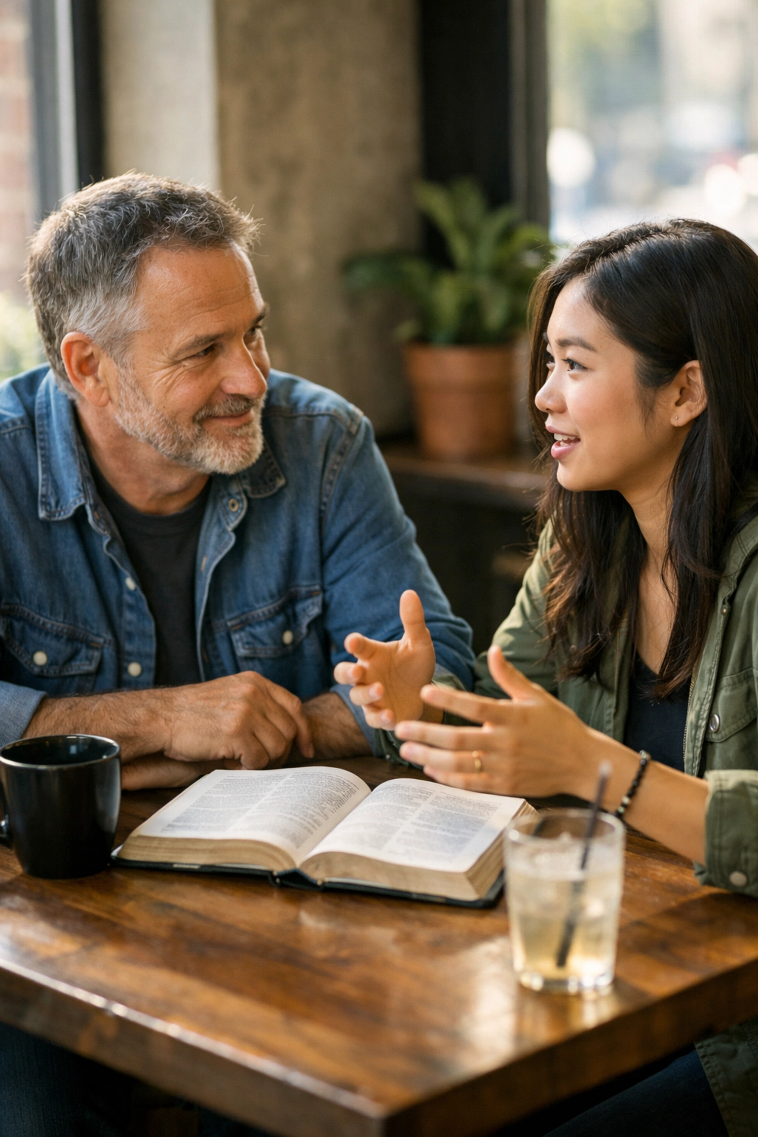 One-on-one discipleship mentoring session with Bible and authentic conversation