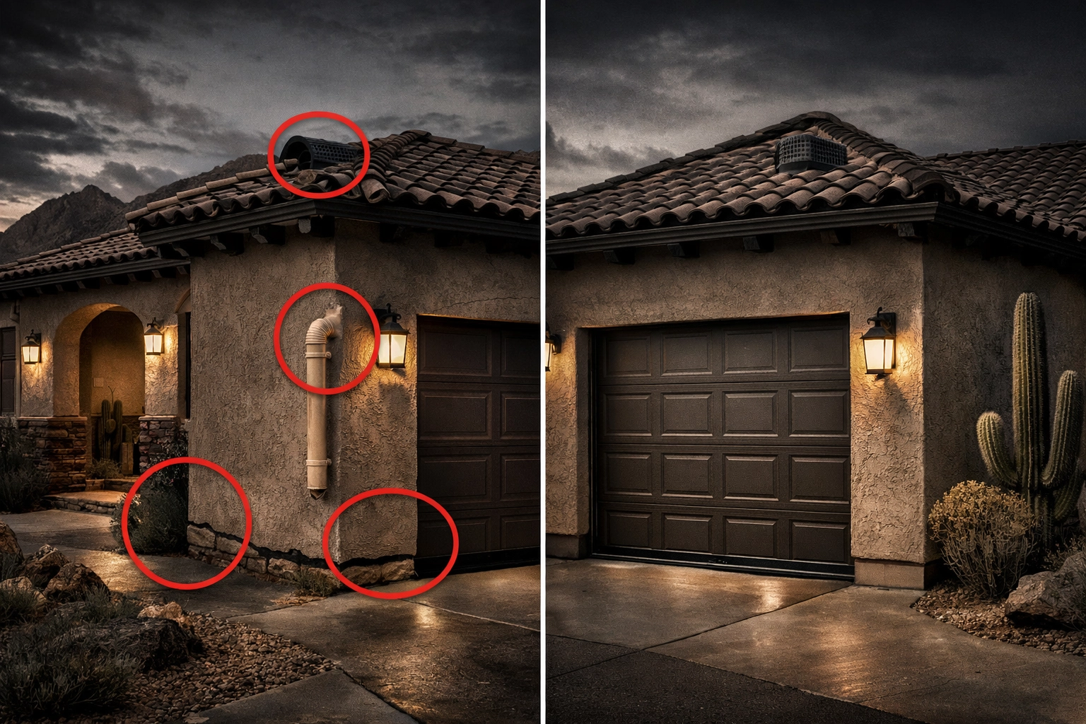 Arizona home showing pest entry points before and after professional exclusion work