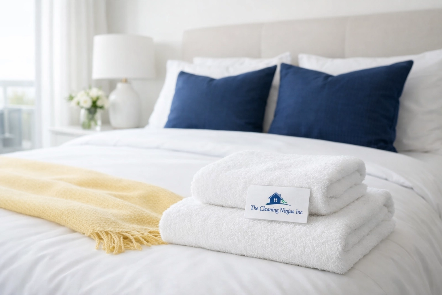 Relaxed person in a clutter-free reading nook, enjoying the mental peace of The Cleaning Ninjas touch.