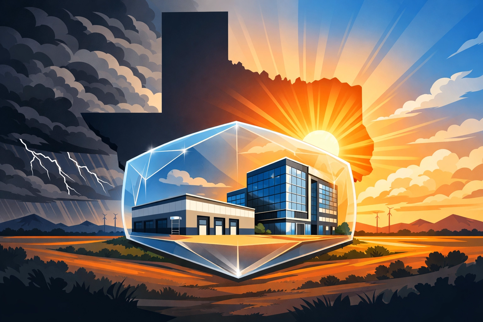 Protective shield over Texas commercial buildings as the property insurance market stabilizes.