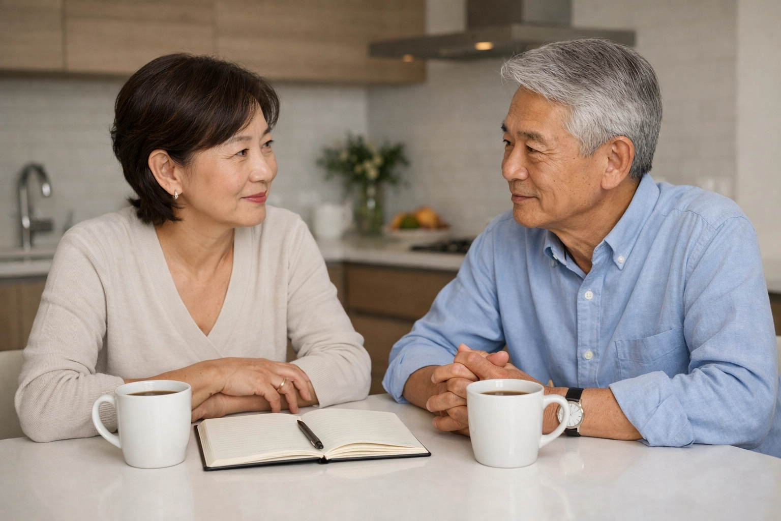 A husband and wife business team having a productive communication meeting at home.