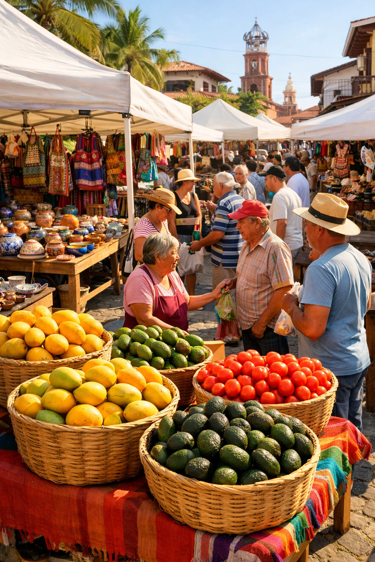 Puerto Vallarta street market vendors selling fresh produce to locals