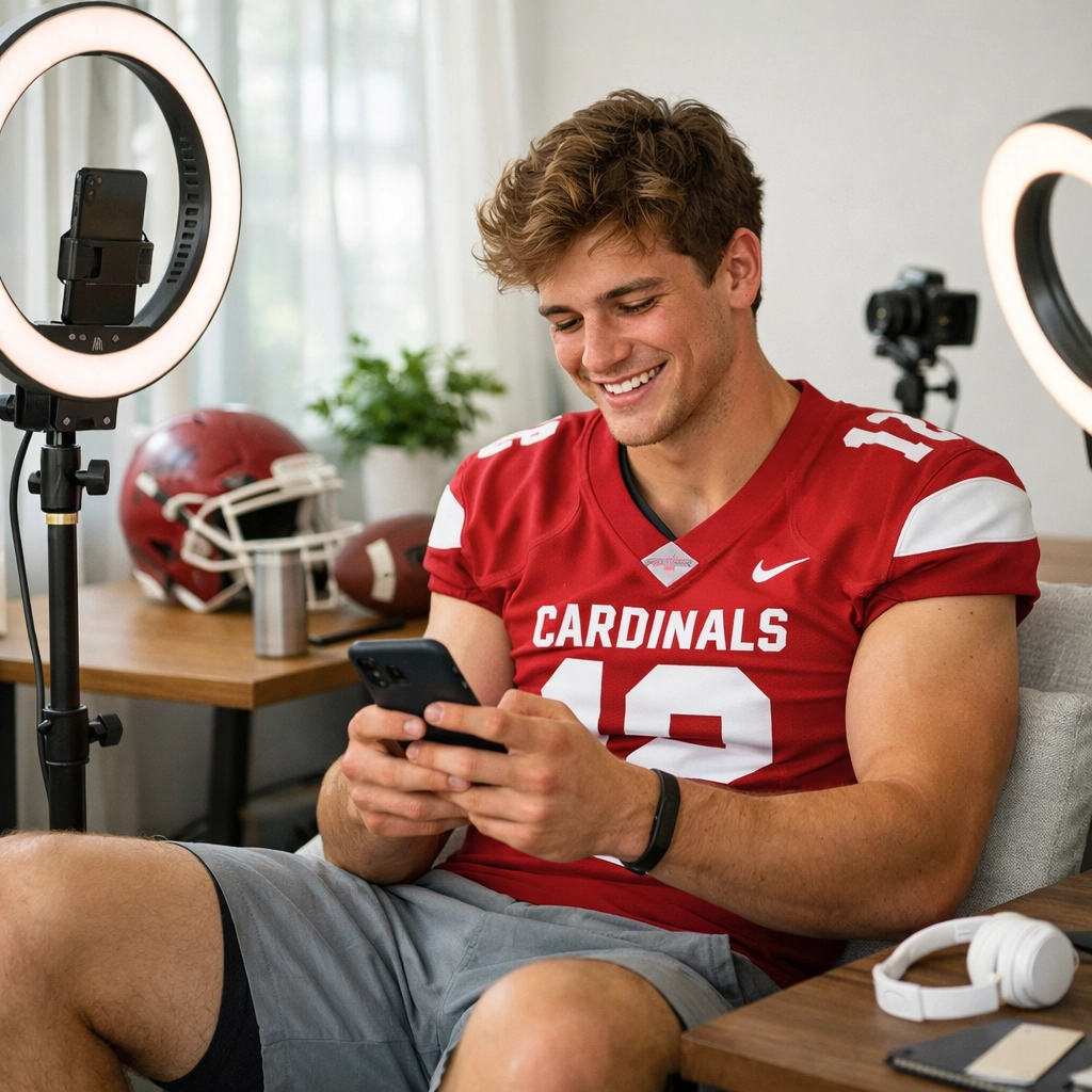 College athlete creating authentic social media content for NIL brand partnership
