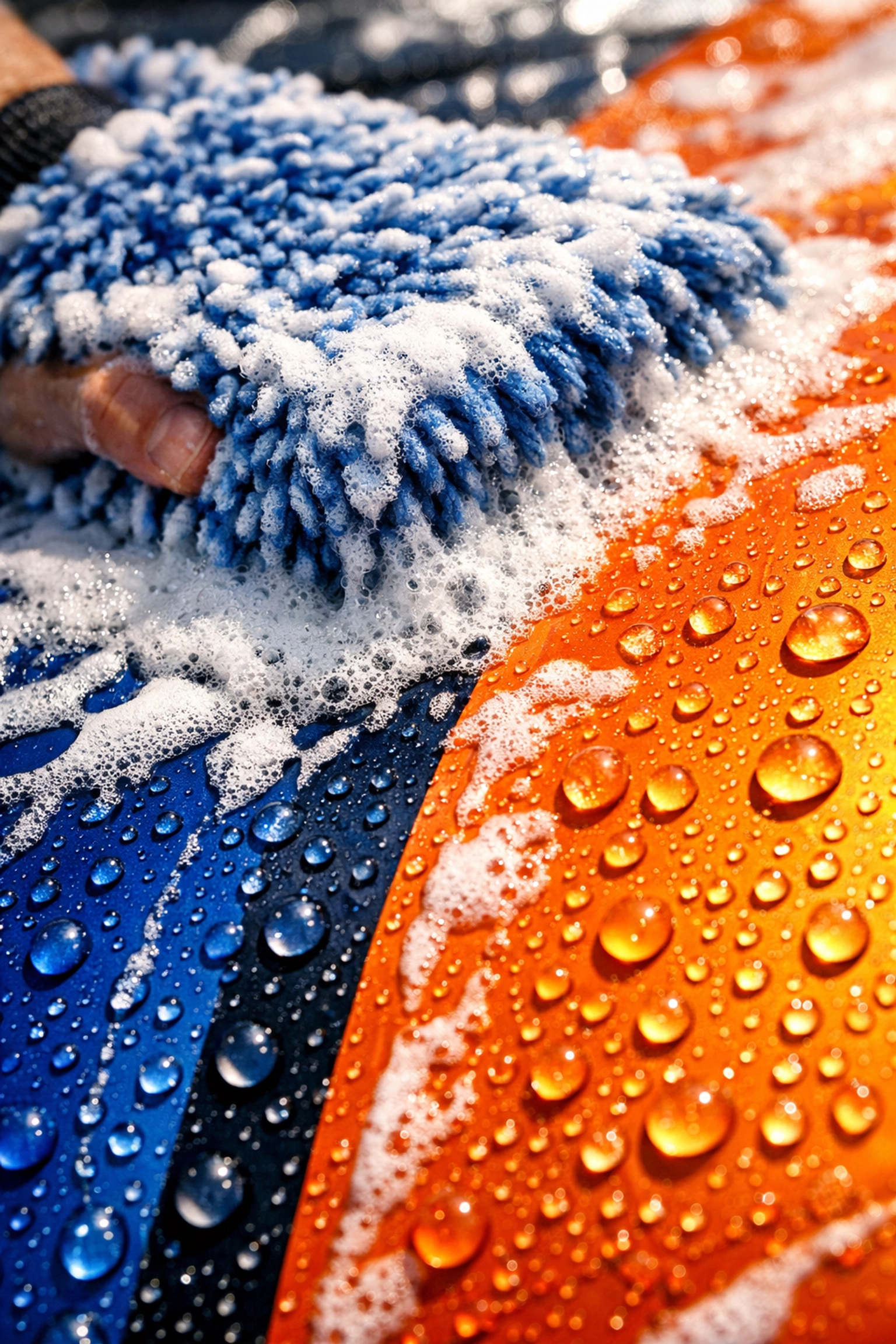 Proper maintenance of a vehicle wrap using a microfiber mitt and gentle hand washing.