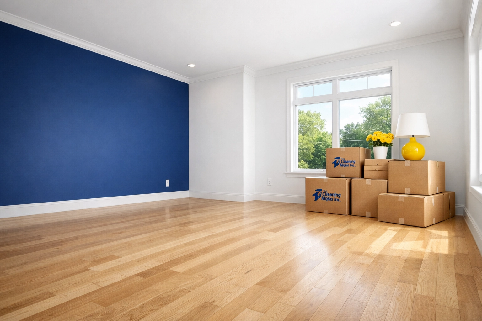 Polished living room in Fitchburg after moving boxes, prepared for thorough move-out cleaning and deposit recovery.