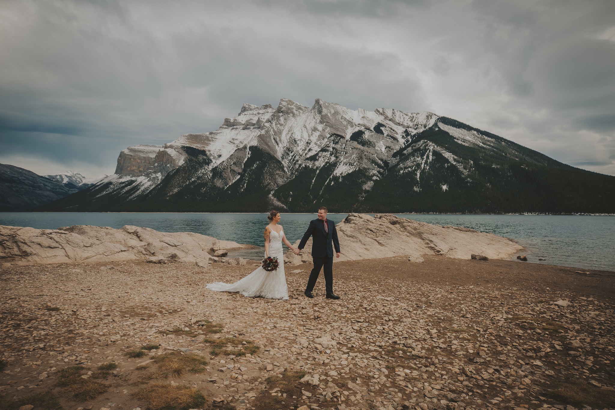 Couple at Lake Minnewanka Elopement
