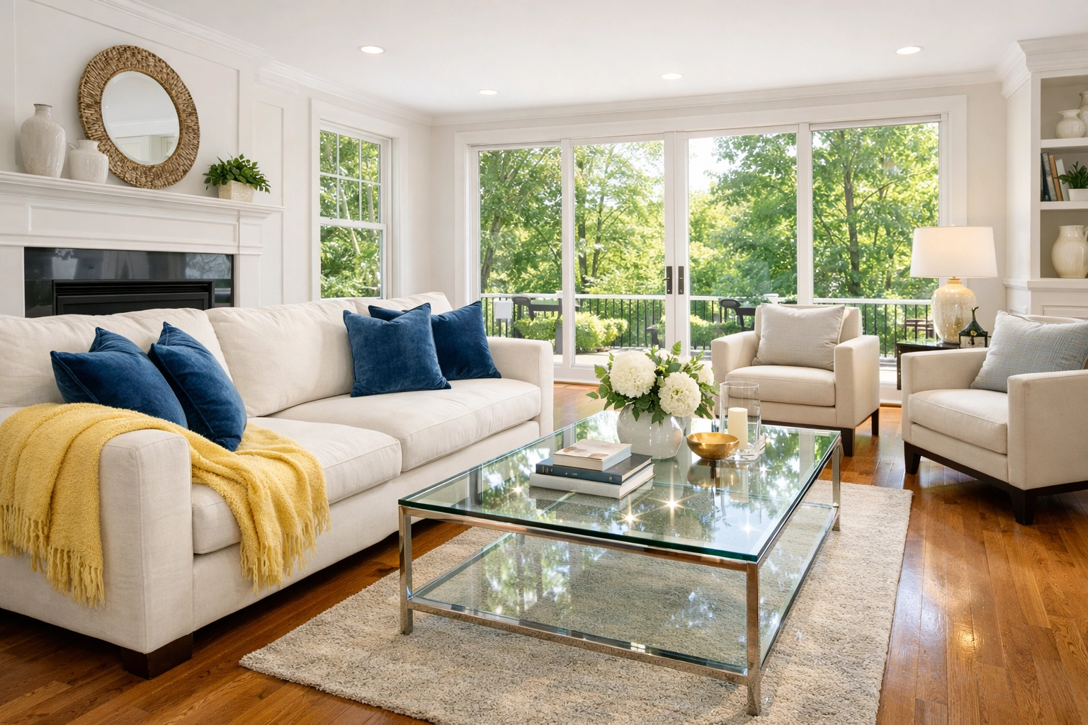 Spotless modern living room in Westminster MA after a weekly house cleaning service.