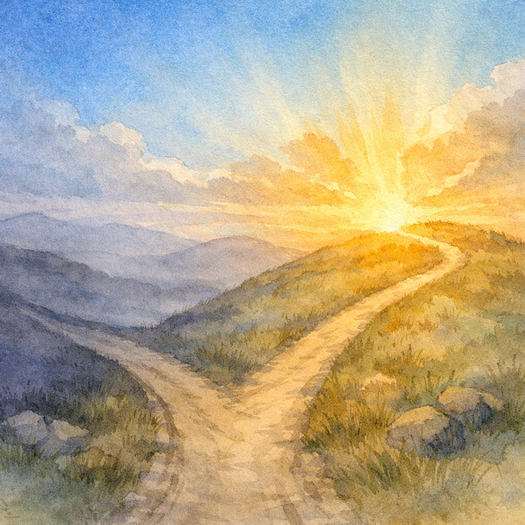 Two paths diverging on a hillside representing Christian transformation and daily choices