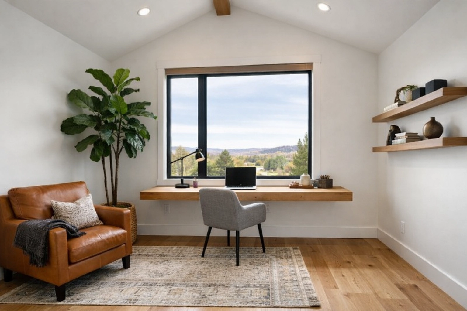 Modern home office flex space with natural light inside a new construction home in Boise. Modern home office flex space with natural light inside a new construction home in Boise.