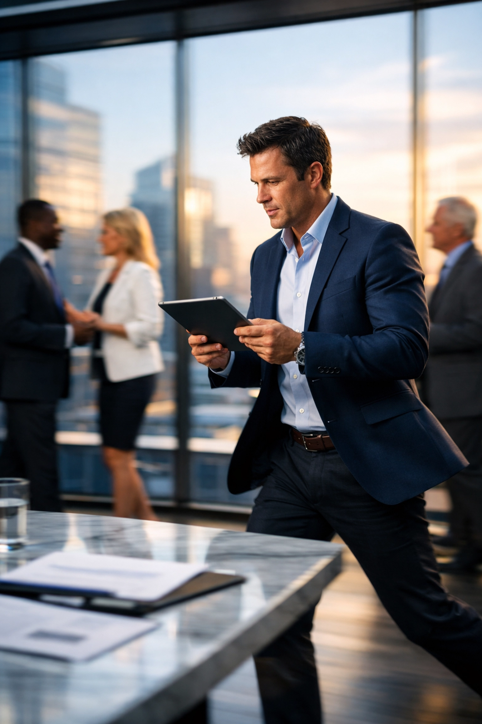 Executive leader in a modern office demonstrating high decision velocity to accelerate business growth.