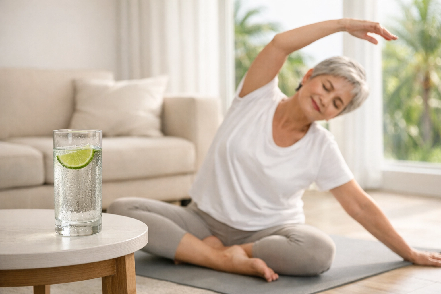 Active adult staying hydrated and stretching to relieve seasonal joint pain with pain management st petersburg fl.