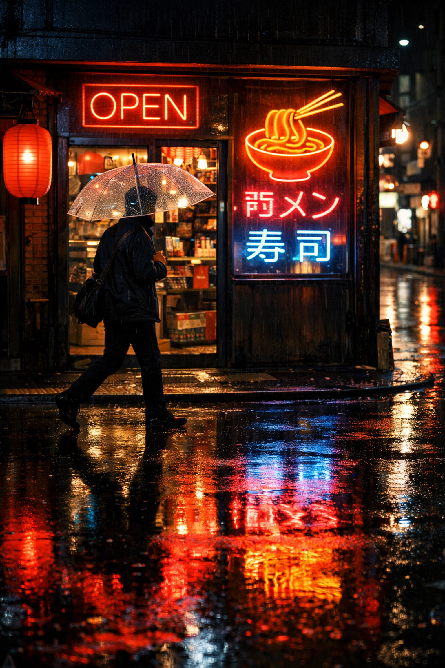 Night street photo using high ISO settings in manual mode for sharp low-light images without noise.