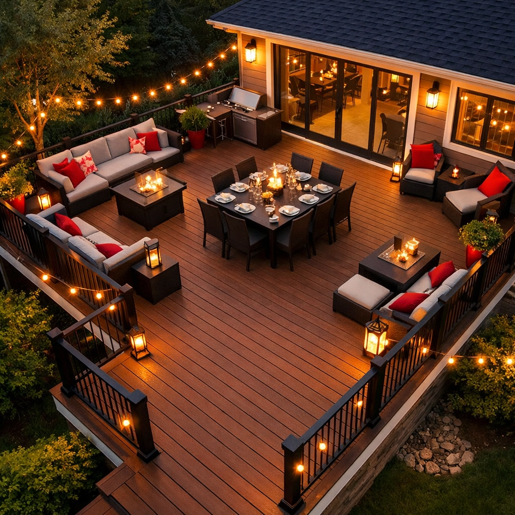 Spacious composite deck with outdoor furniture perfect for entertaining guests