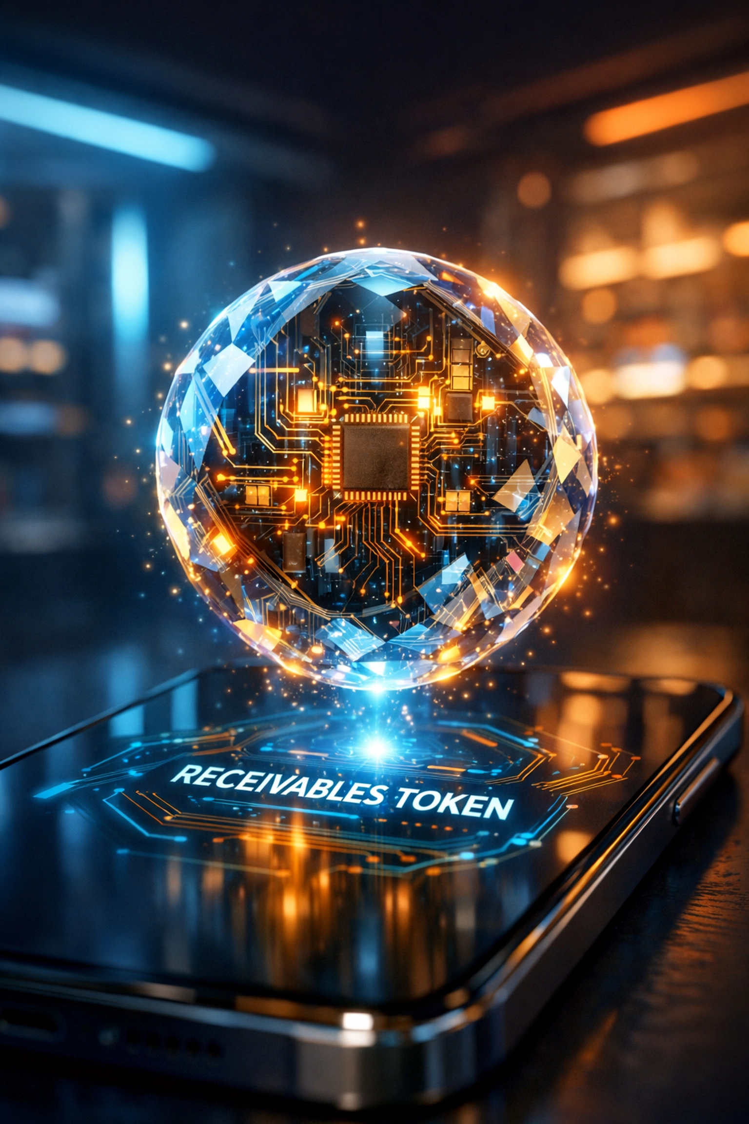 Larecoin Receivables Token on a smartphone symbolizing secure blockchain payments to reduce merchant interchange fees.