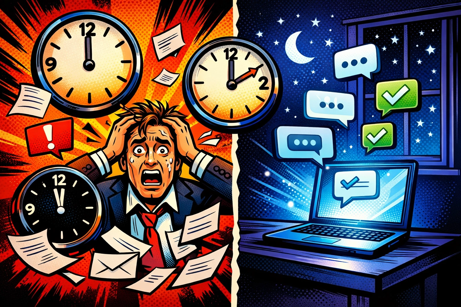 AI virtual assistant working 24/7 while business owner sleeps at night