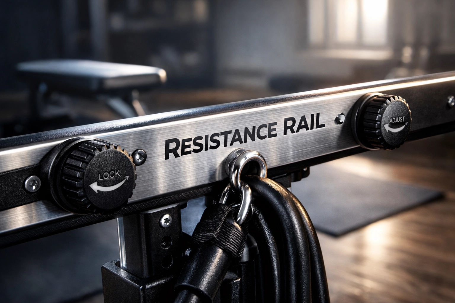 Detailed view of the Resistance Rail hardware, designed for elite stability and professional home workouts.