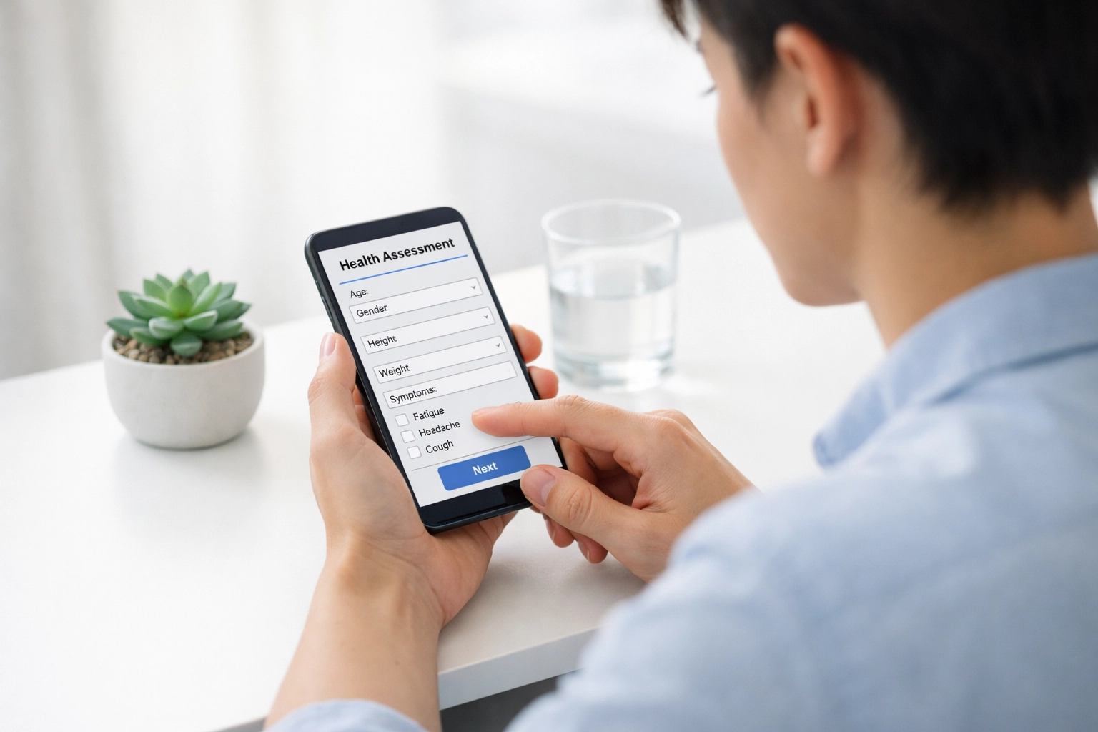 Patient completing an online weight loss assessment for Tirzepatide on a mobile device.