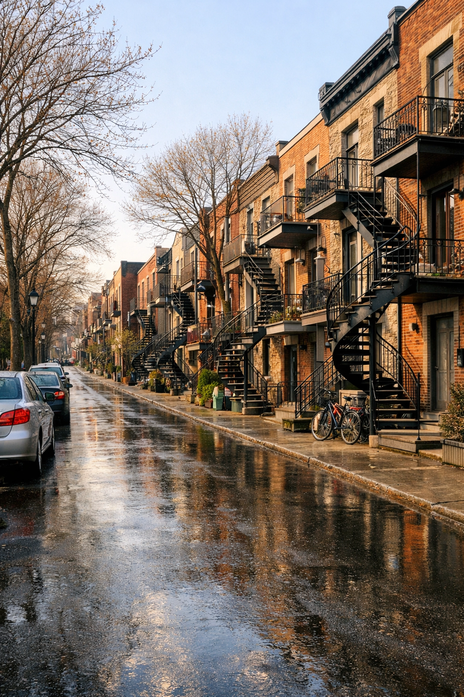 Rue résidentielle de Montréal propre après le ménage printanier, un plus pour la Montreal community.