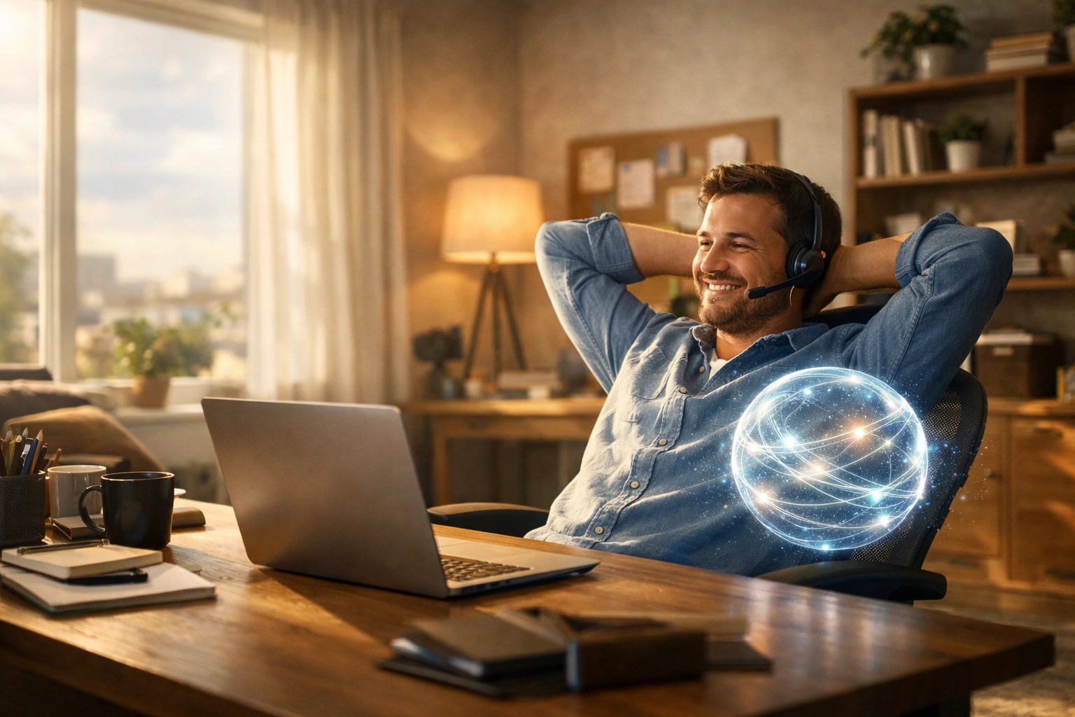 A support agent using ai customer service to handle routine tasks while focusing on human interactions.