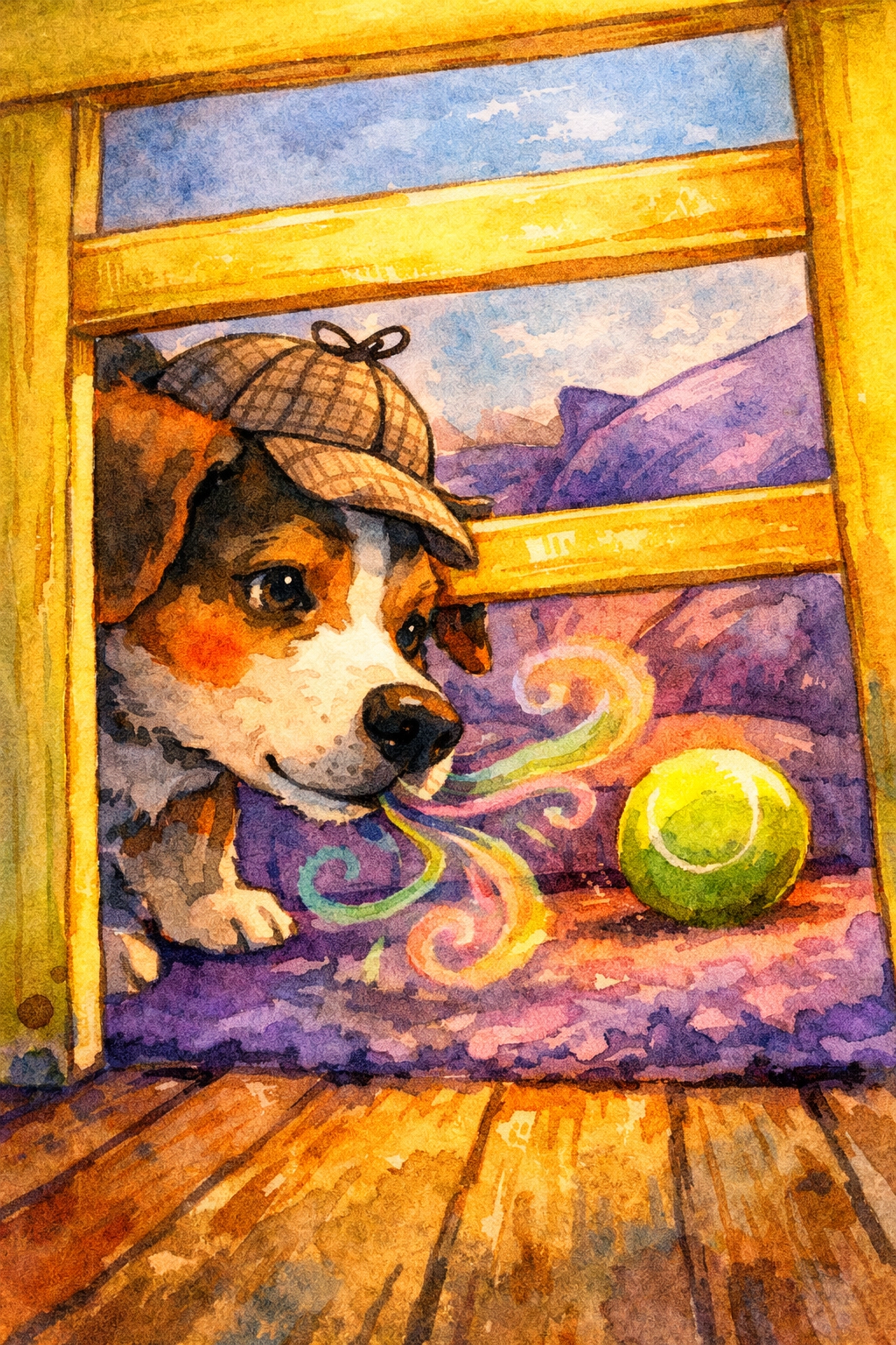 Adopted dog peeking through a baby gate to explore a new home safely during an adopt a dog transition.