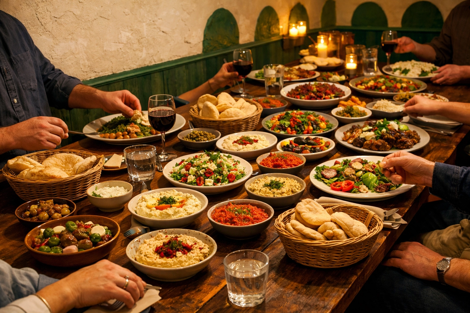 A large Mediterranean catering spread with pita and dips, celebrating the Gyro Republic community.